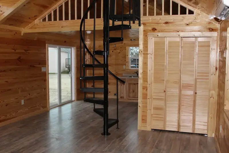 16x38 Tiny Home &ndash; Model 1356, spiral staircase to the loft
