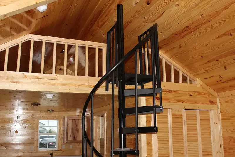 16x38 Tiny Home &ndash; Model 1356, loft rail and staircase