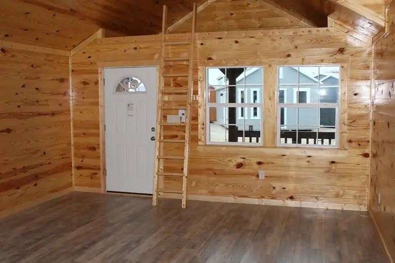 16x38 Tiny Home – Model 1356, entry wall and loft ladder