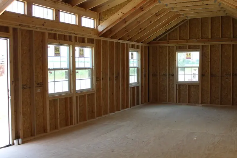 16x40 Dormer Cabin Shell, inside the shell under the dormer