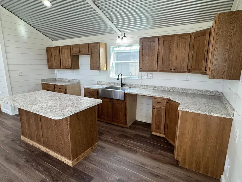 20x48 Tiny Home &ndash; Model 6327, kitchen with farmhouse sink
