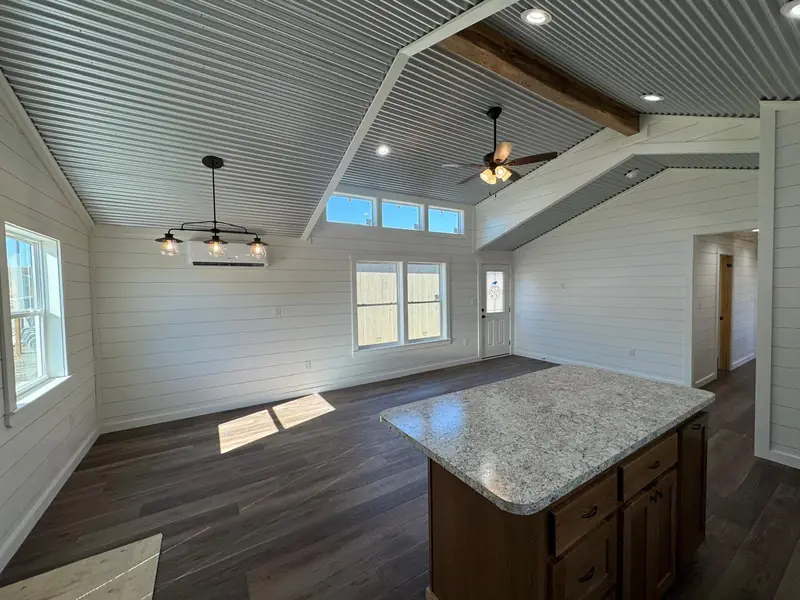 20x48 Tiny Home – Model 6327, great room with island