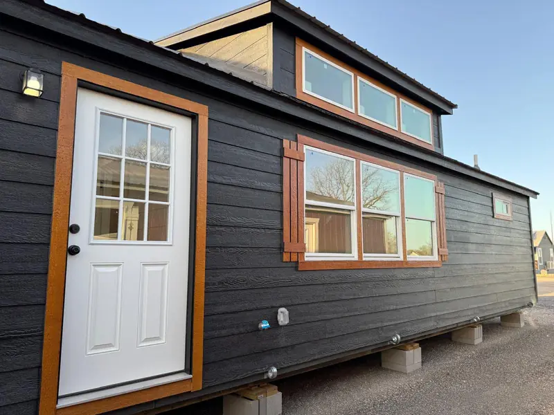 18x48 Tiny Home – Model 8068, exterior close-up with dormer windows
