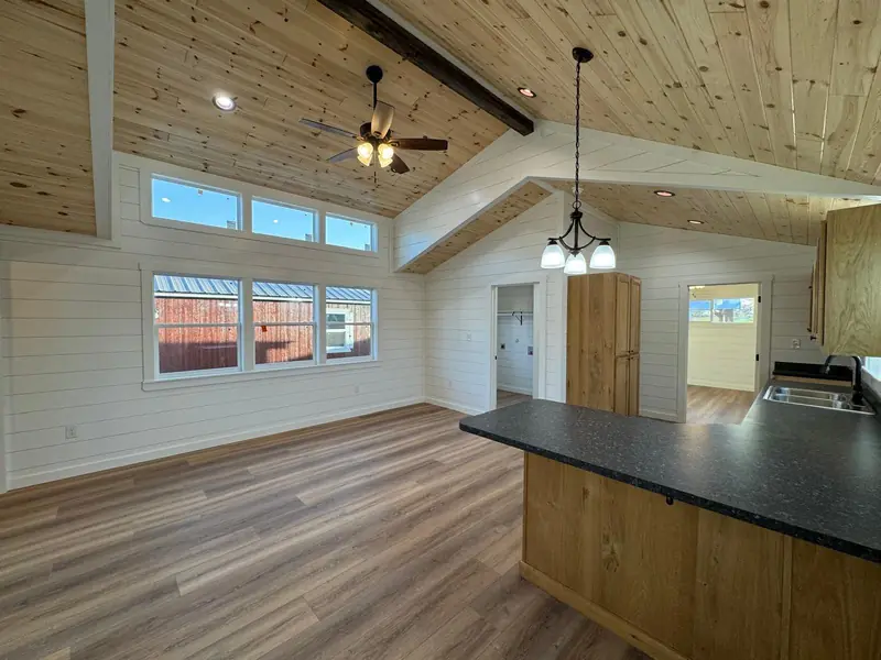 18x48 Tiny Home – Model 8068, great room with clerestory windows