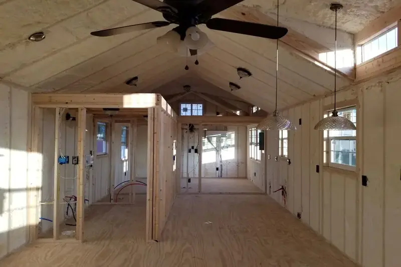 Partial Finished Tiny Home, insulated interior, long view