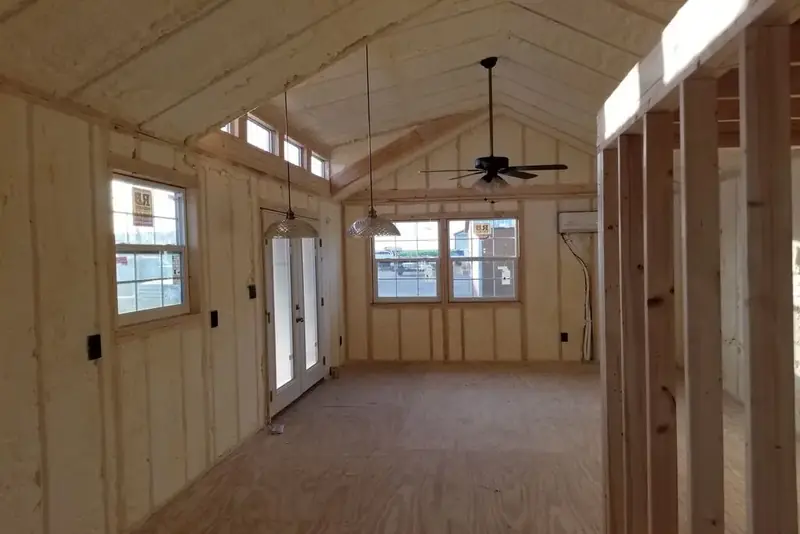 Partial Finished Tiny Home, insulated interior with ceiling fans
